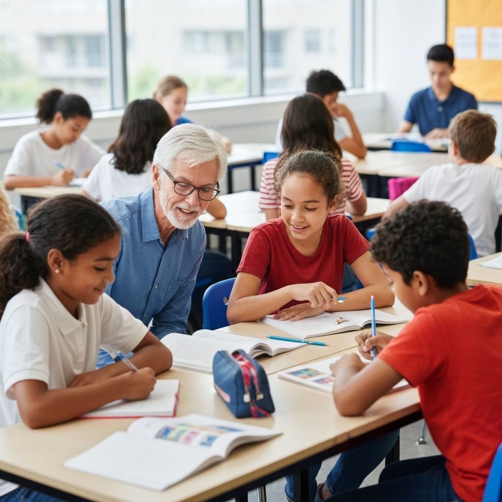 Sesión de aprendizaje interactivo en clase - Estudiantes y docente participando en metodología educativa de descubrimiento, exploración y reflexión crítica